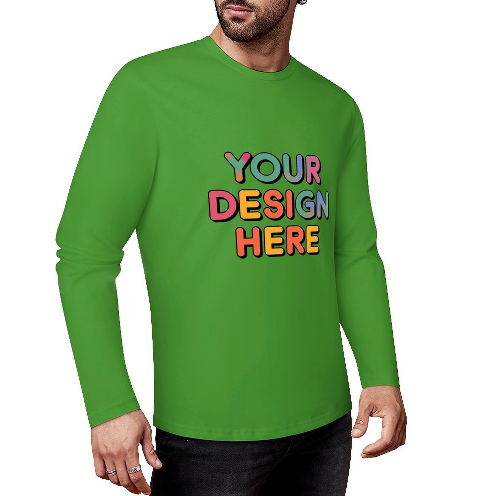 Customized Men’s Pure Cotton Long Sleeved T-Shirt Printed on Front