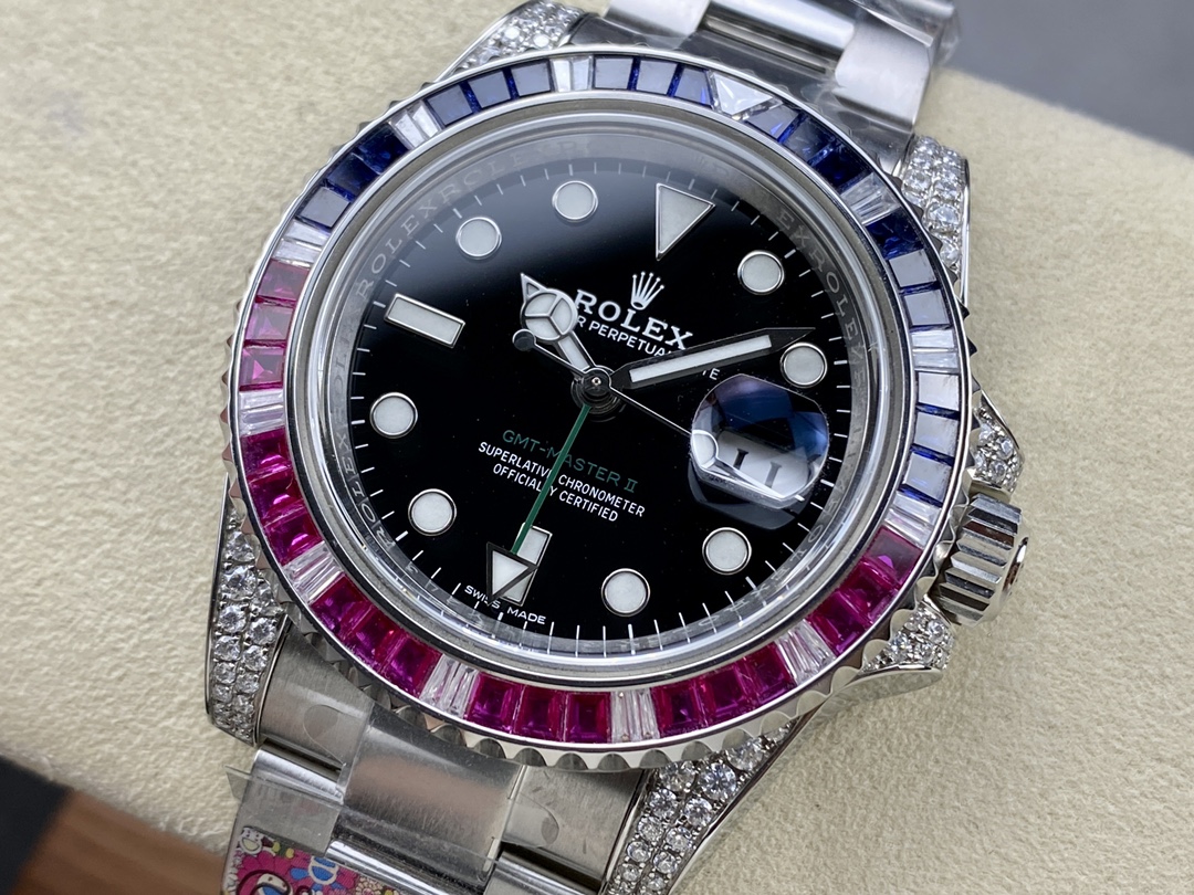 Rolex GMT Master II 126710BLRO Black Dial Diamond Case 40MM Men's Watch