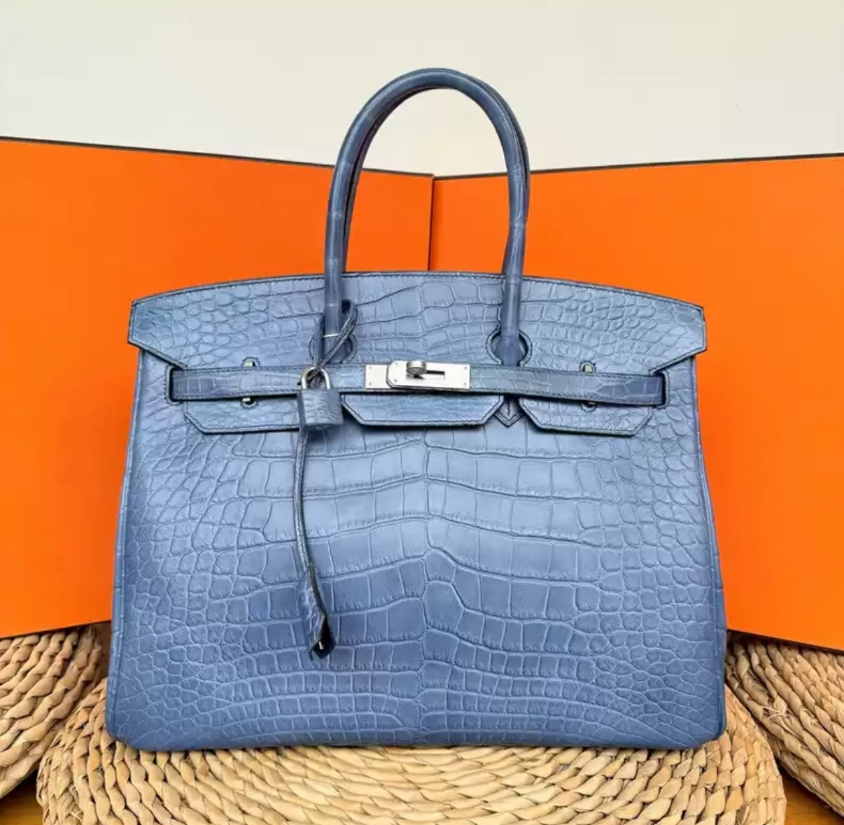 Hermès Birkin 25-30 matte blue crocodile leather