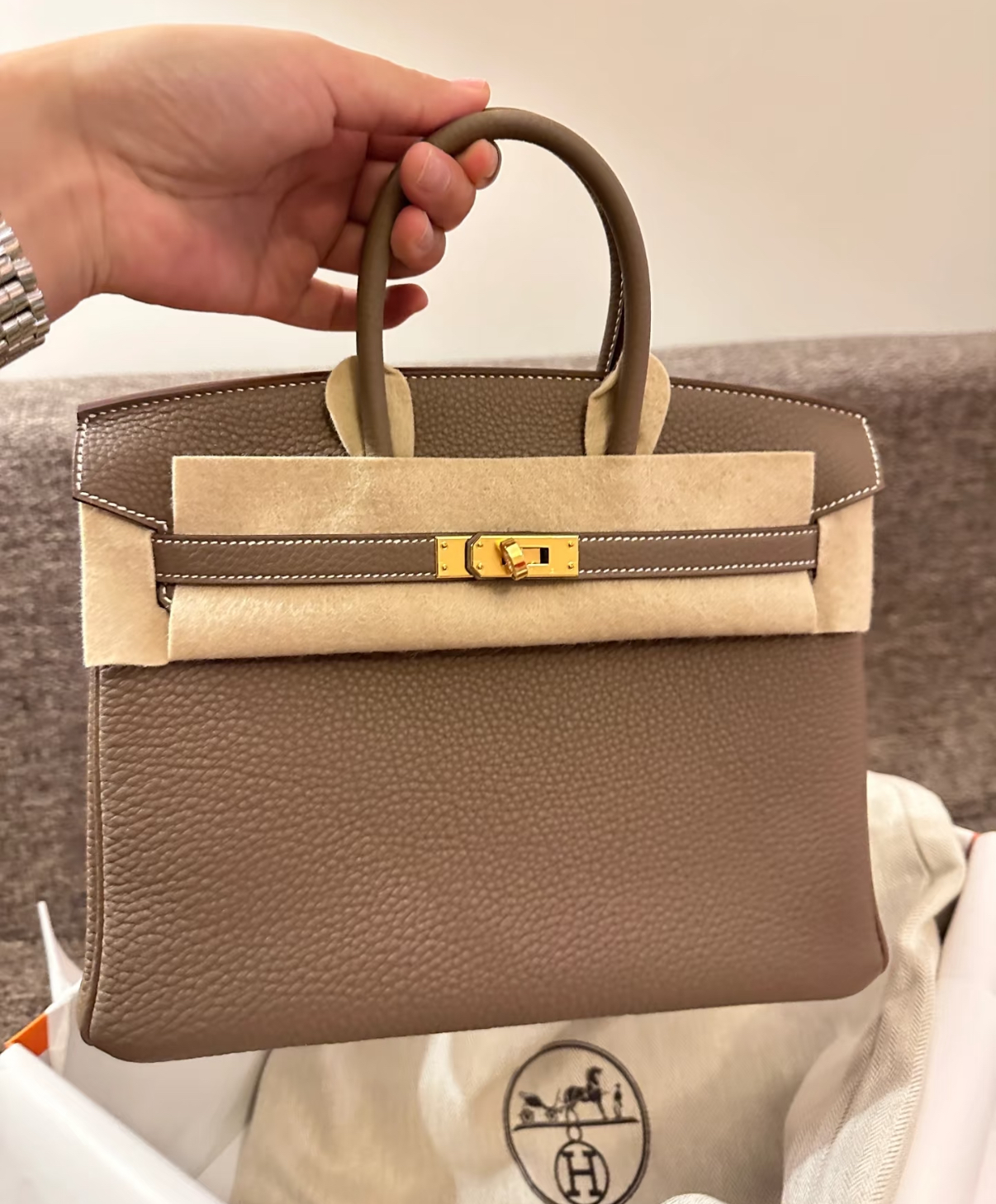 Hermès Birkin 25-35 Elephant Gray Gold Buckle Custom