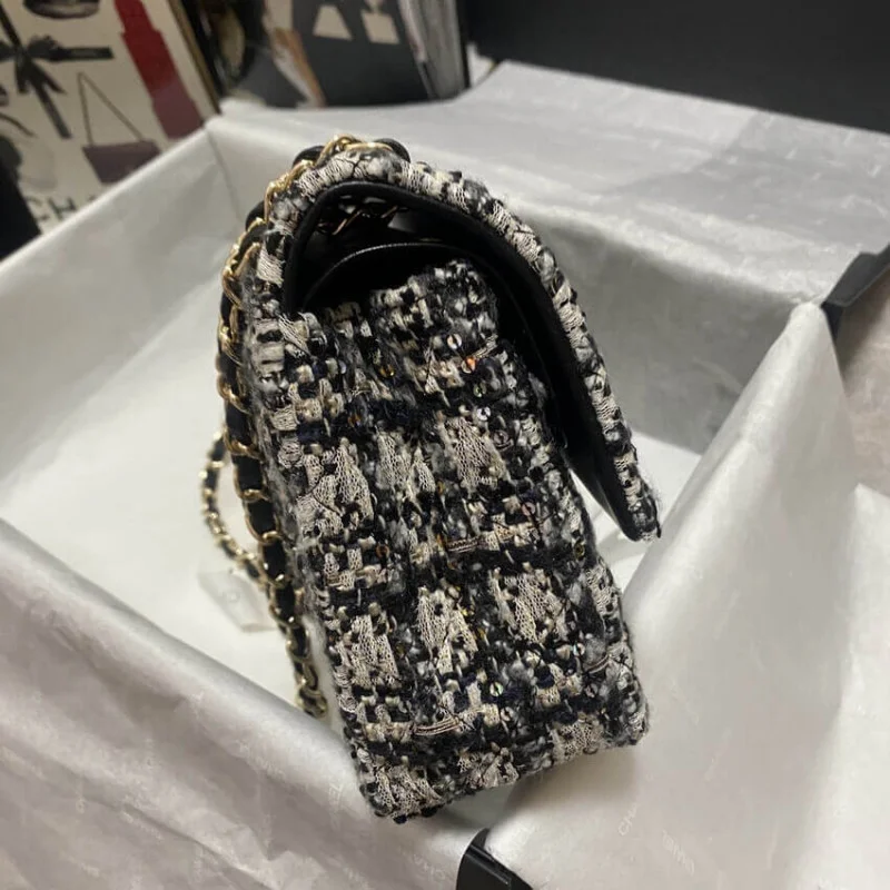 Chanel Class-Flap Bag In Black/Beige Glittered Tweed 1112