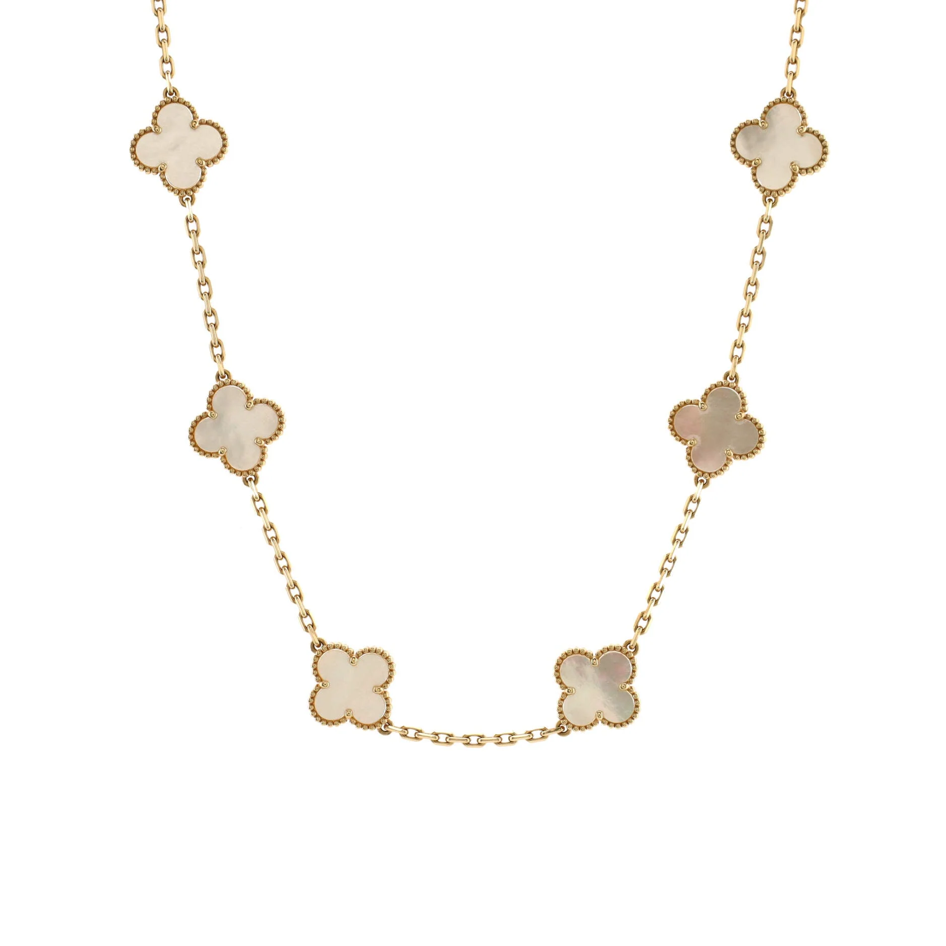 Vintage Alhambra 10 Motifs Necklace 18K Yellow Gold and Mother of Pearl