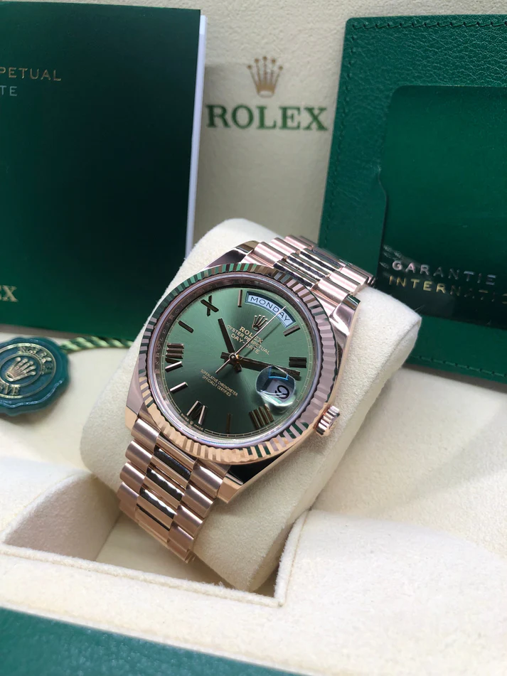 Rolex Day Date 40 18k Everose Gold Olive Green Dial m228235 0025 40mm