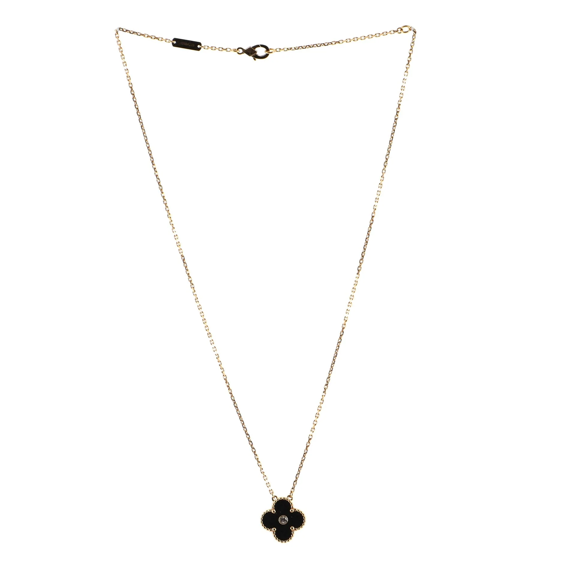 Vintage Alhambra Pendant Necklace 18K Rose Gold and Onyx with Diamond