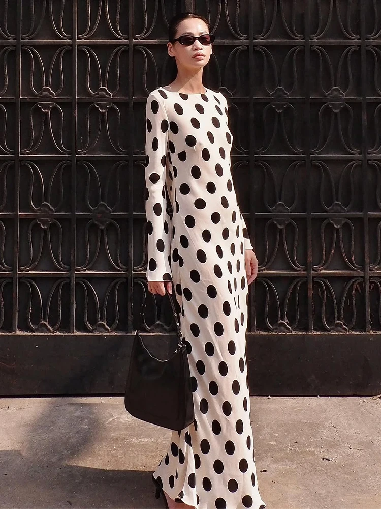 Sexy Polka Dot Women’s Long Dress Square Collar Waist Cinching Belt Flare Sleeve Maxi Dressess Lady 2026 Summer Evening Vestidos