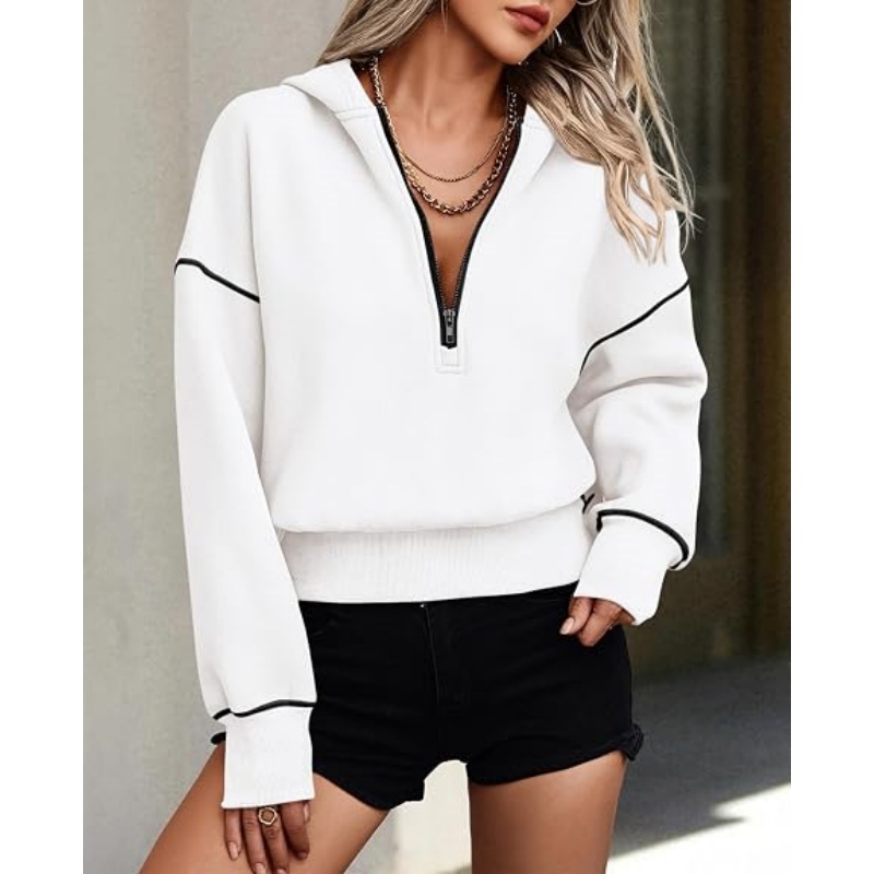 Women's Fall Half Zip Cropped Hoodie Sweatshirt, Fleece Lined Long Sleeve Pullover