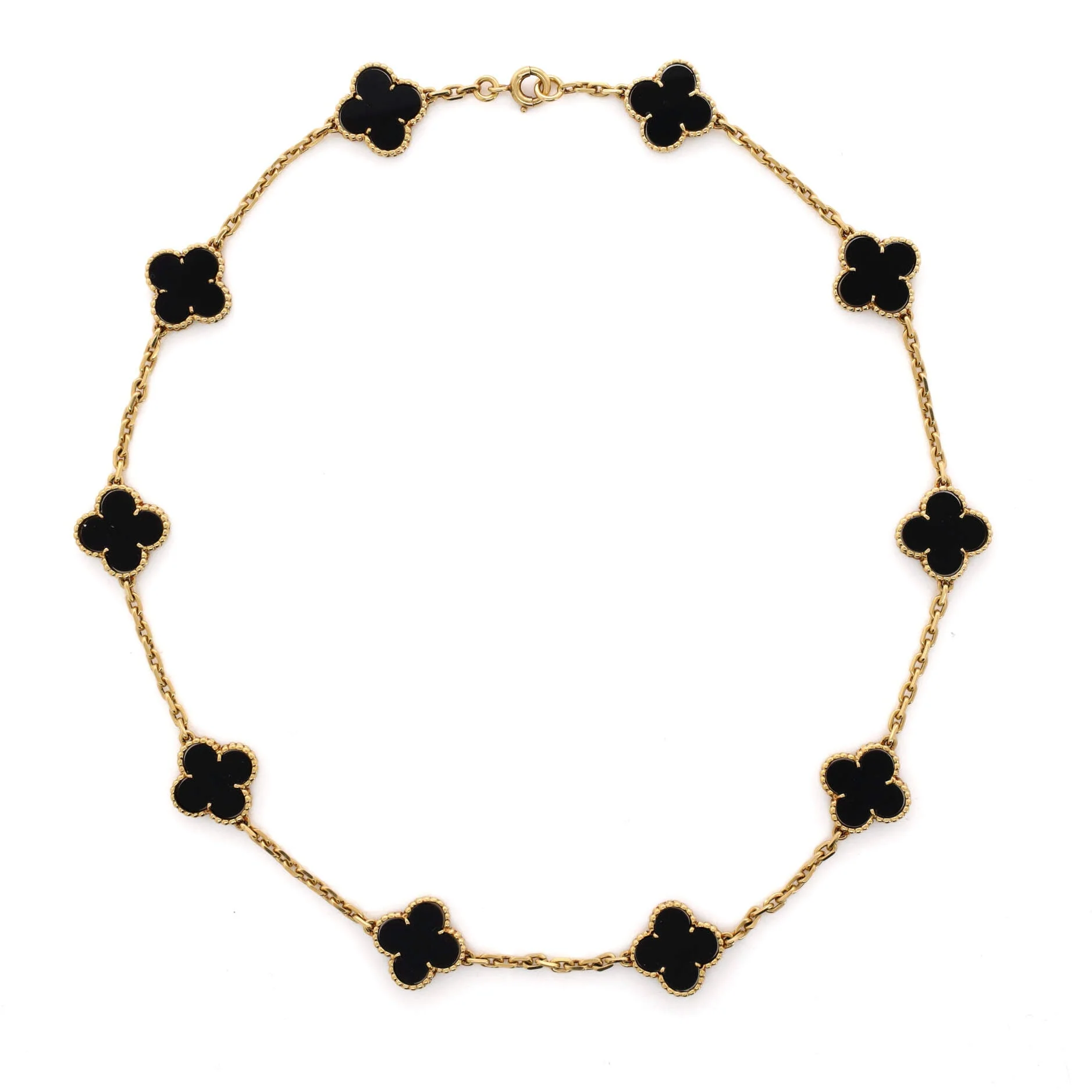 Vintage Alhambra 10 Motifs Necklace 18K Yellow Gold and Onyx