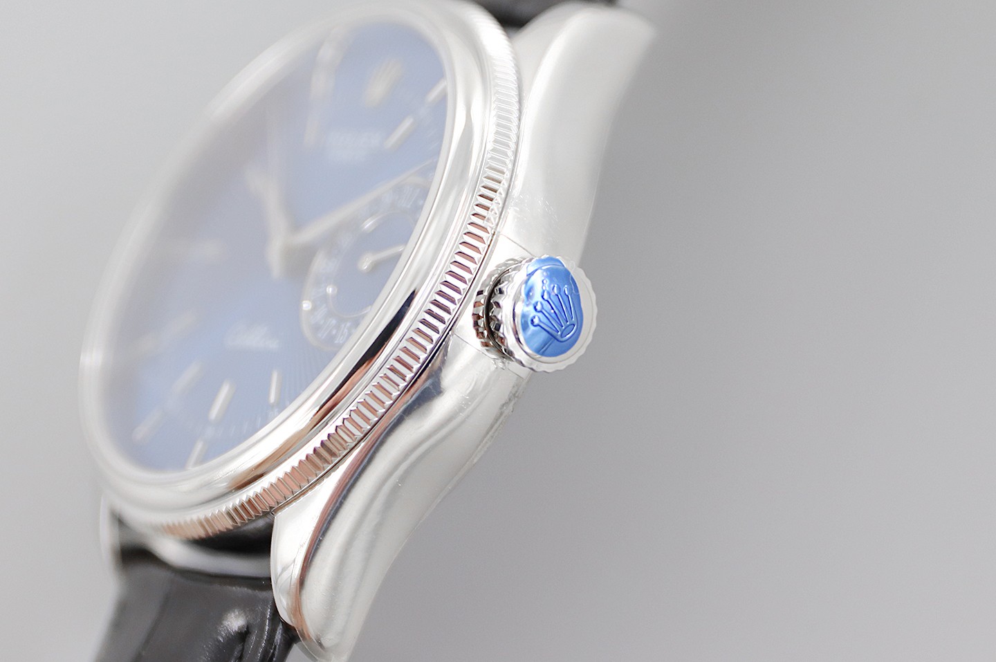 Rolex Cellini Date 50519 Blue Dial Blue Leather Strap 39MM Mens Replica Watch
