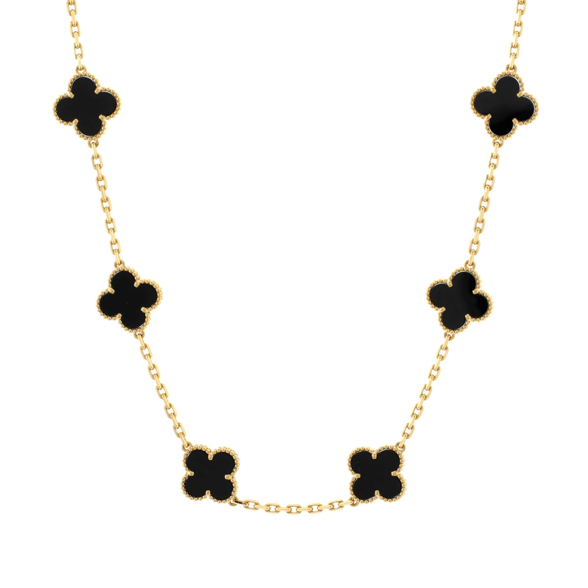 Vintage Alhambra 10 Motifs Necklace 18K Yellow Gold and Onyx
