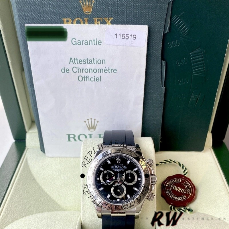 Rolex Daytona 116519 Black Dial Black Rubber strap 40mm Mens Replica Watch