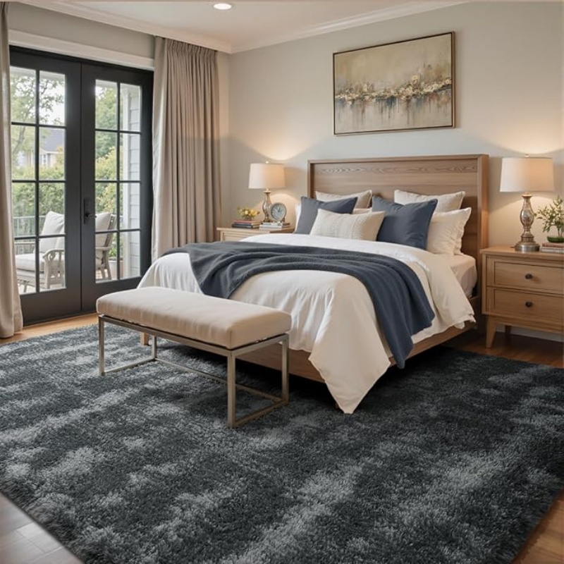 6x9 Ft Large Shag Black Rug for Living Room