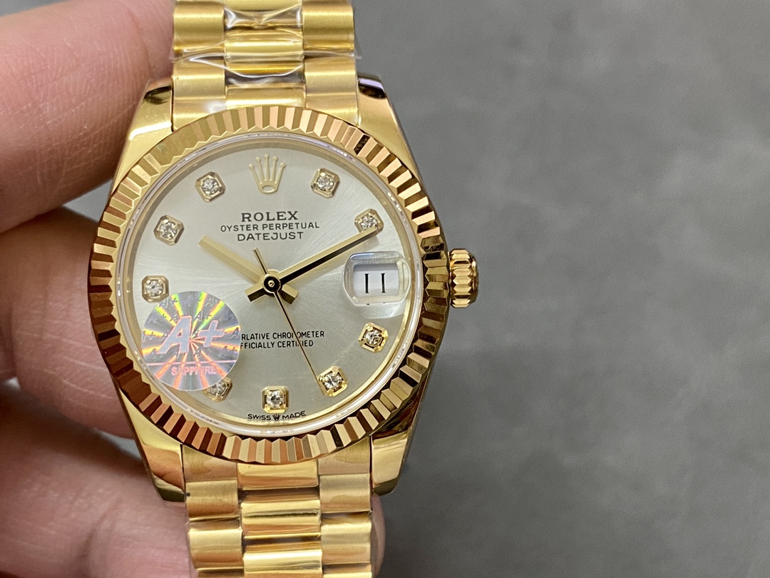Rolex Datejust 31 Yellow Gold Silver Diamond Dial M278278 0034 Women's Watch