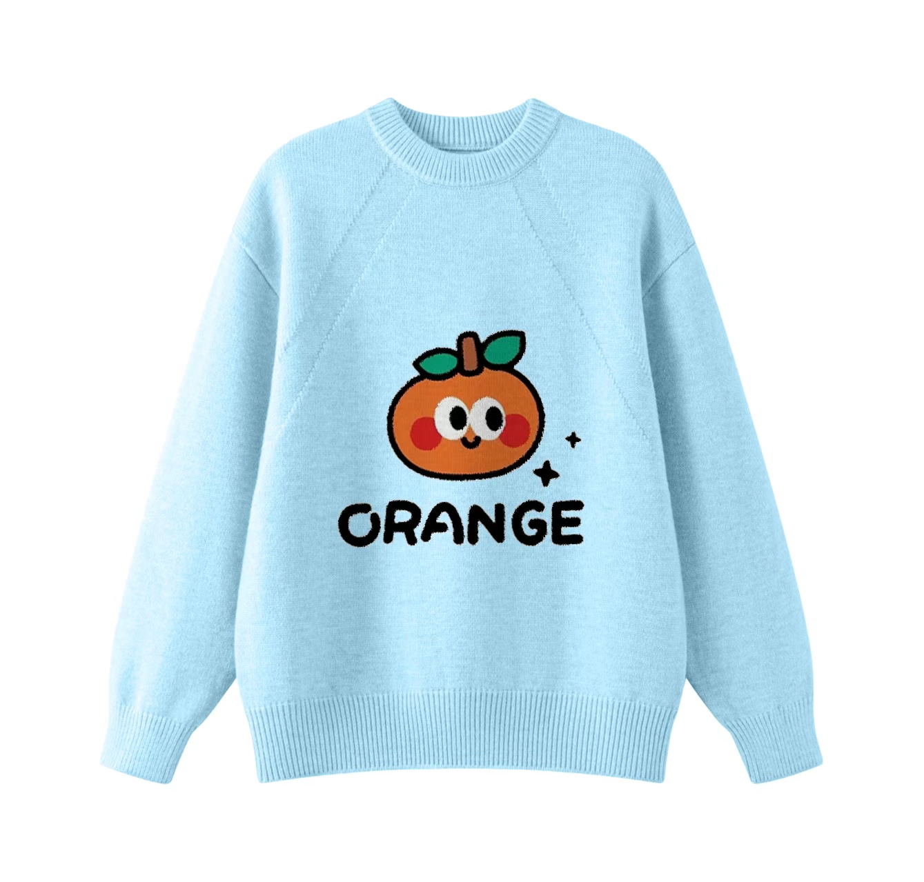 This adorable knit sweater, featuring an orange pattern and a crew neck pullover design, is an ideal choice for winter wear.
