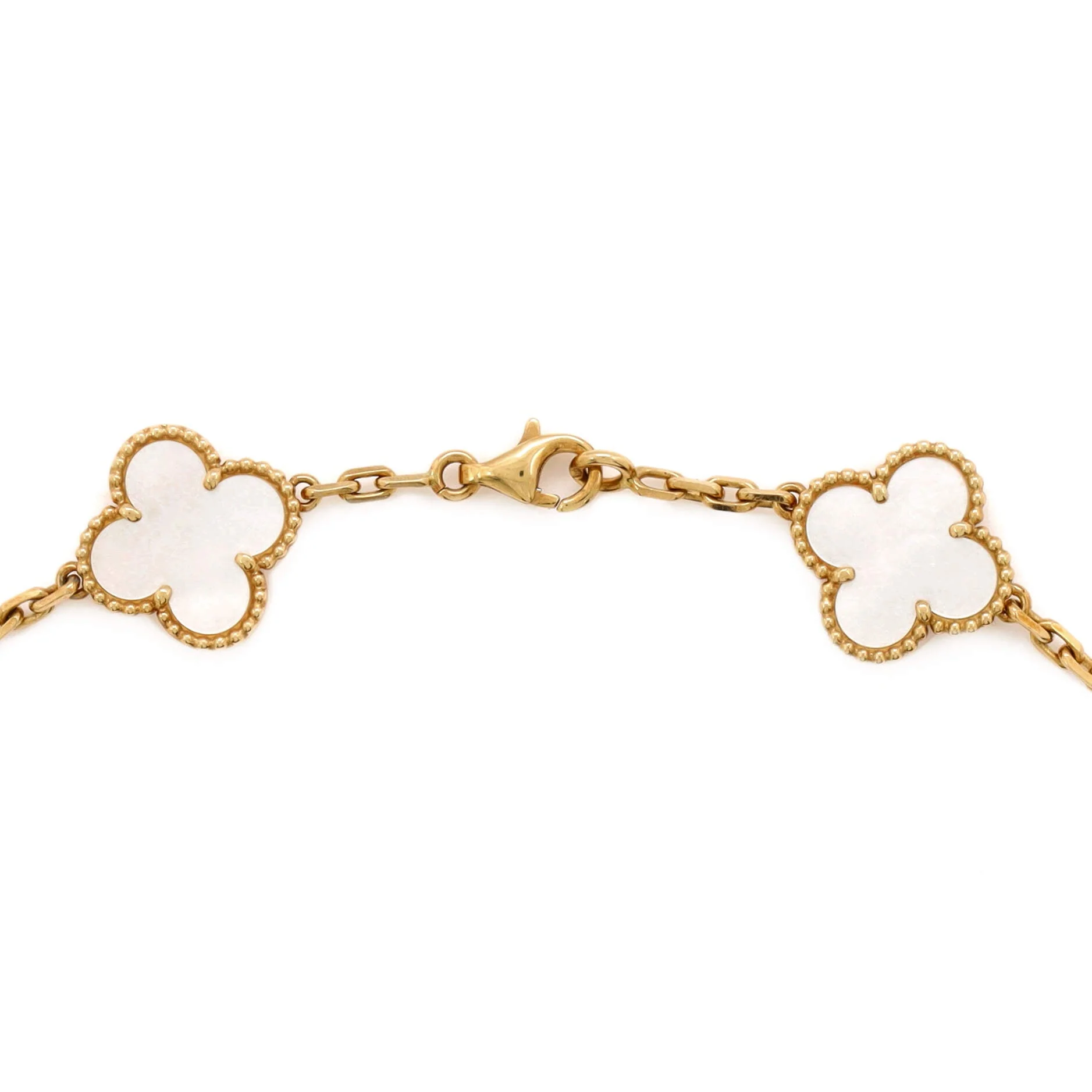 Vintage Alhambra 10 Motifs Necklace 18K Yellow Gold and Mother of Pearl