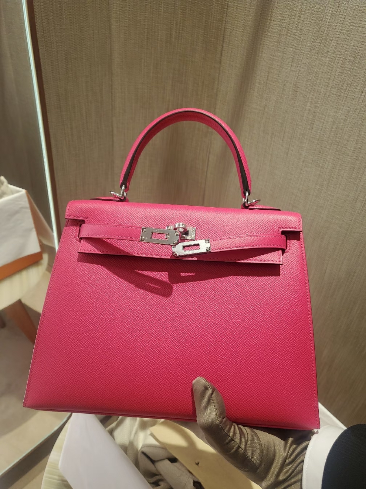 Hermès Kelly 25-28 Rose Red Silver Buckle Custom