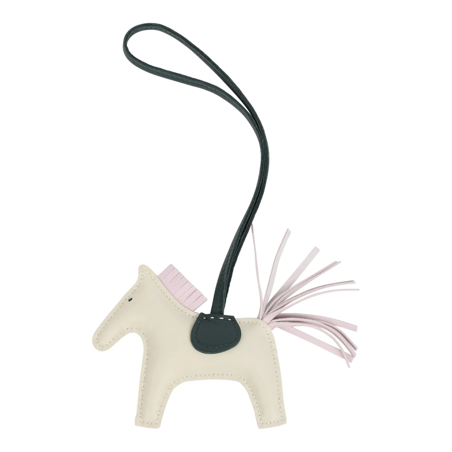 Hermes Rodeo Bag Charm PM Craie, Mauve Pale & Vert Cypres Milo Lambskin