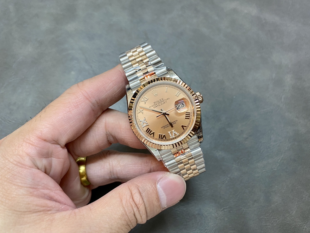 Rolex Datejust 36 Steel & Everose Gold Rose Diamond Pave Roman Dial m126231 0027