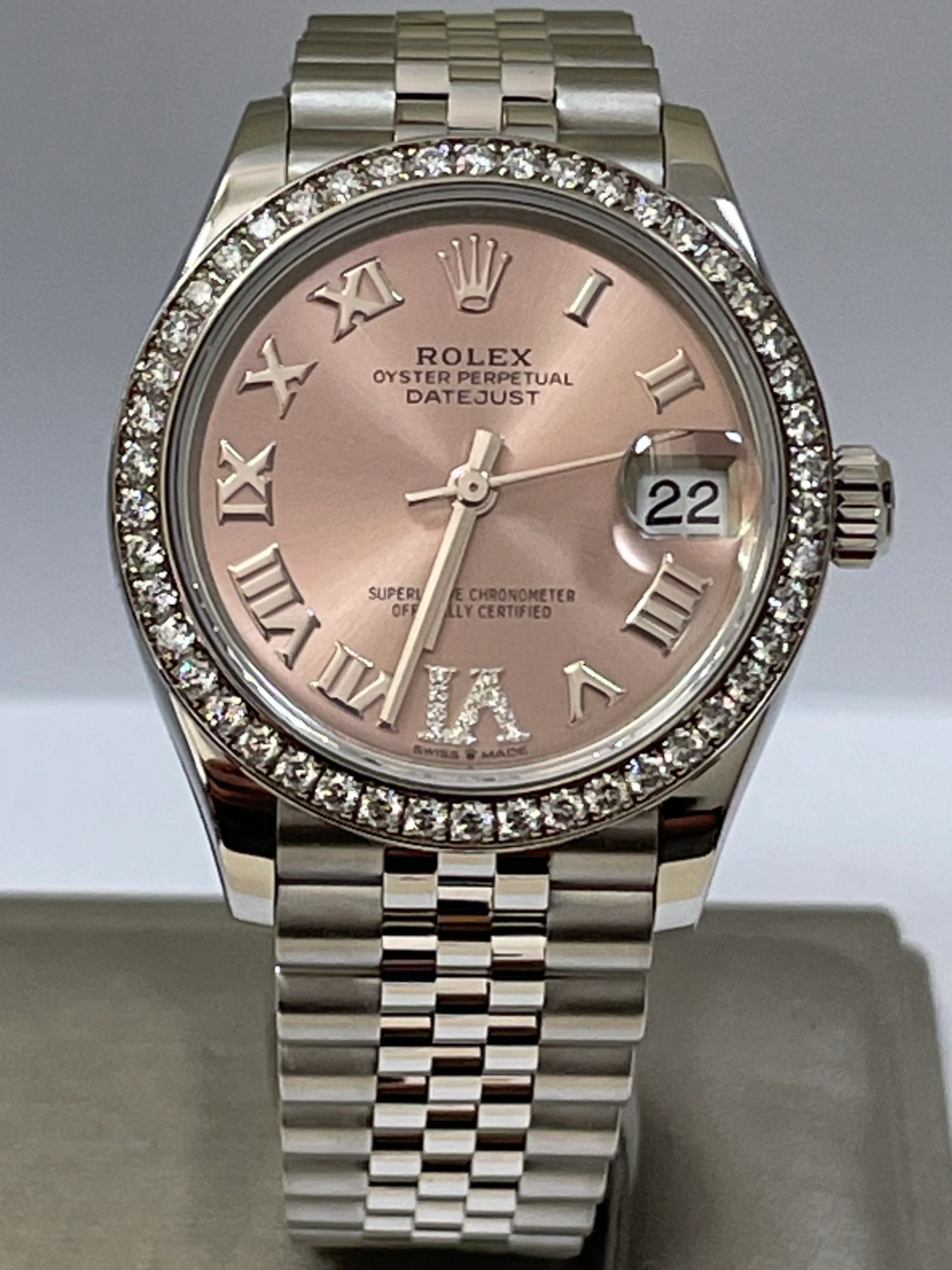Rolex Steel and White Gold Datejust 31 - 2023 - Diamond Bezel - Pink Diamond Dial - Jubilee Bracelet - 278384RBR