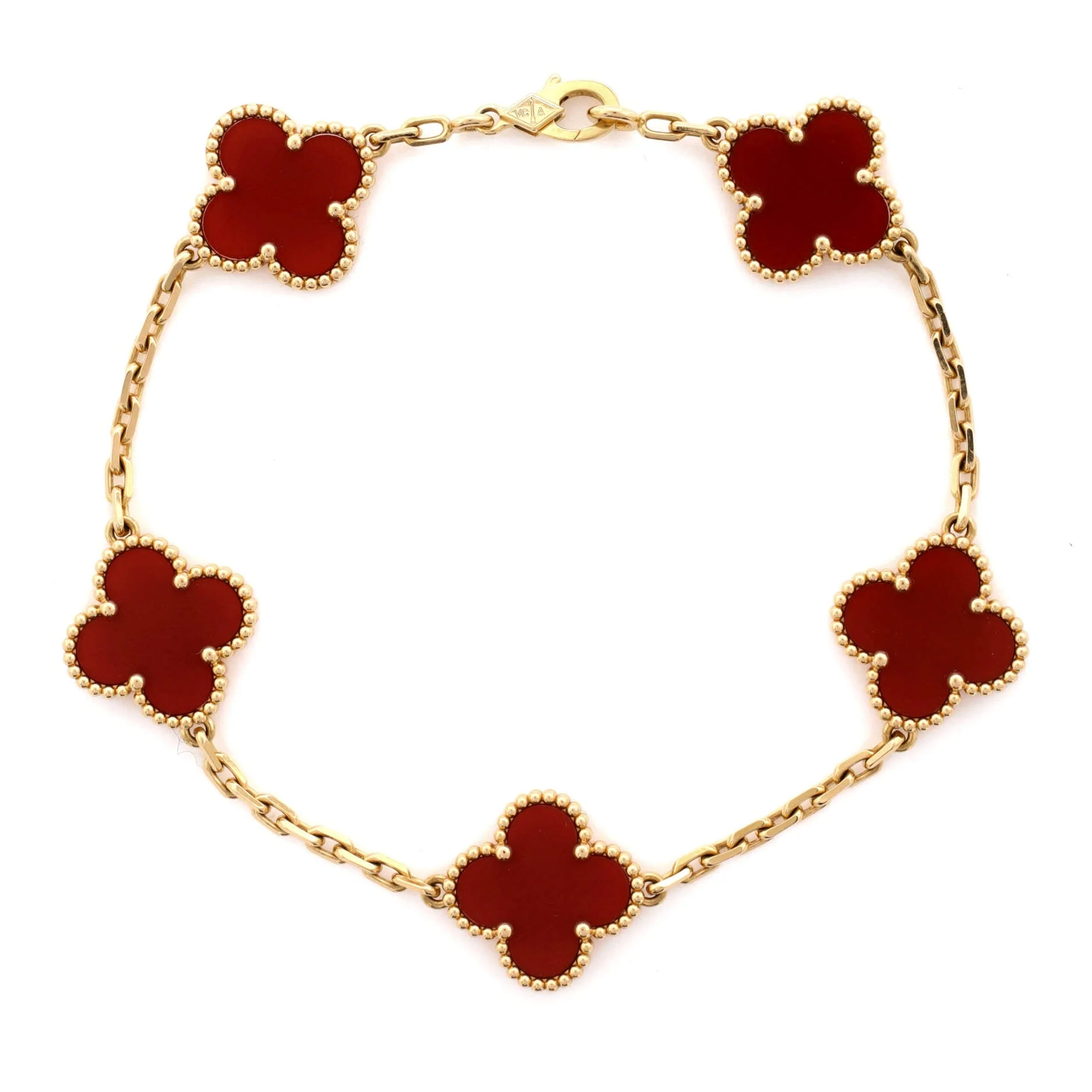 Vintage Alhambra 5 Motifs Bracelet 18K Yellow Gold and Carnelian