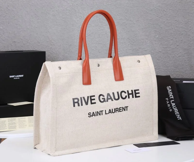 Ysl Rive Gauche Tote Bag In Linen And Leather