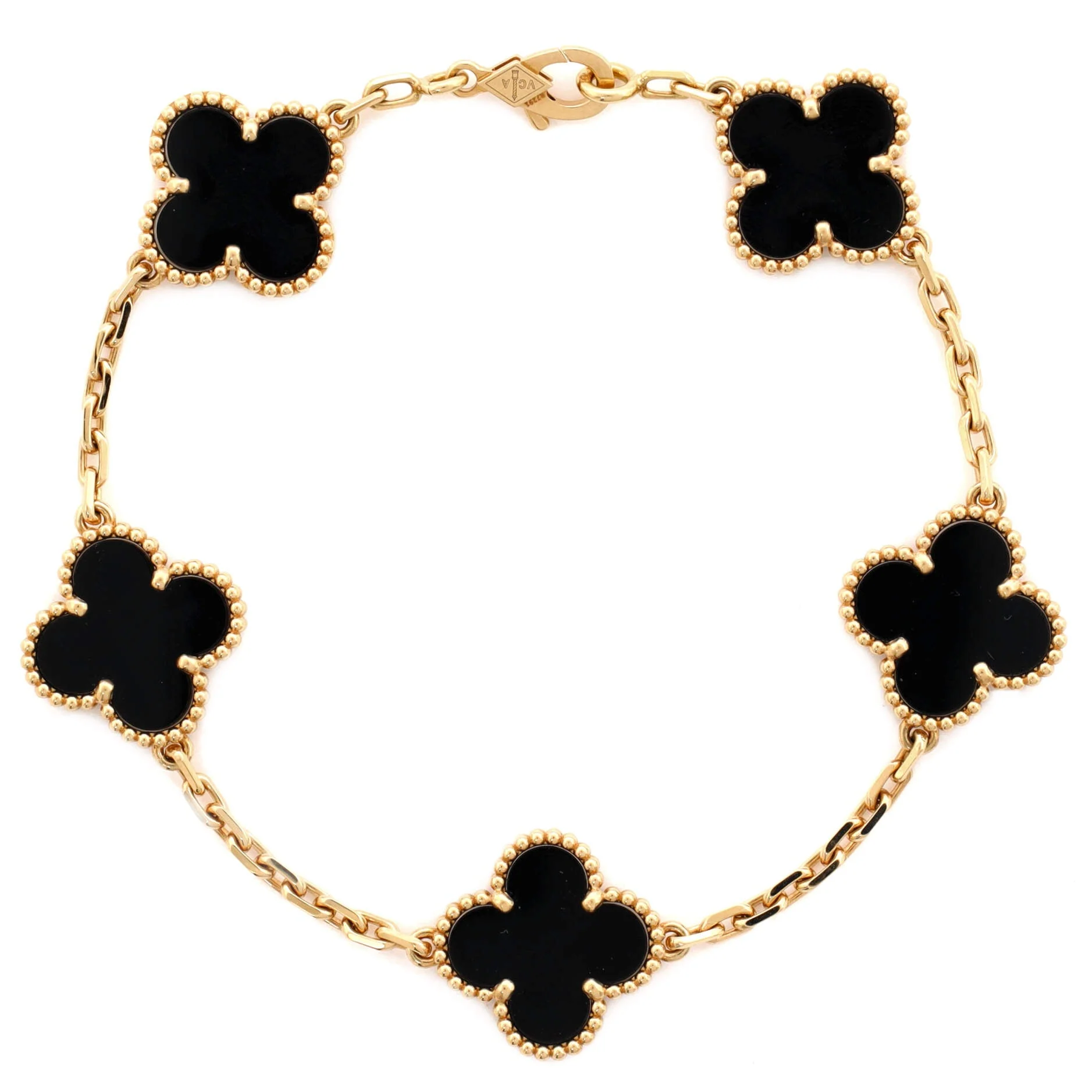 Vintage Alhambra 5 Motifs Bracelet 18K Yellow Gold and Onyx