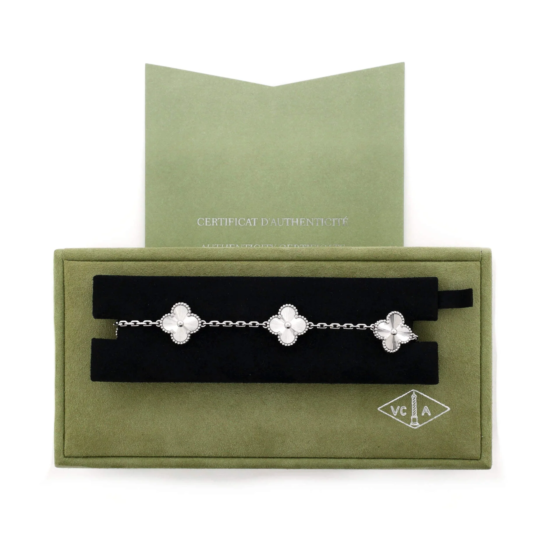 Vintage Alhambra 5 Motifs Bracelet Guilloche 18K White Gold