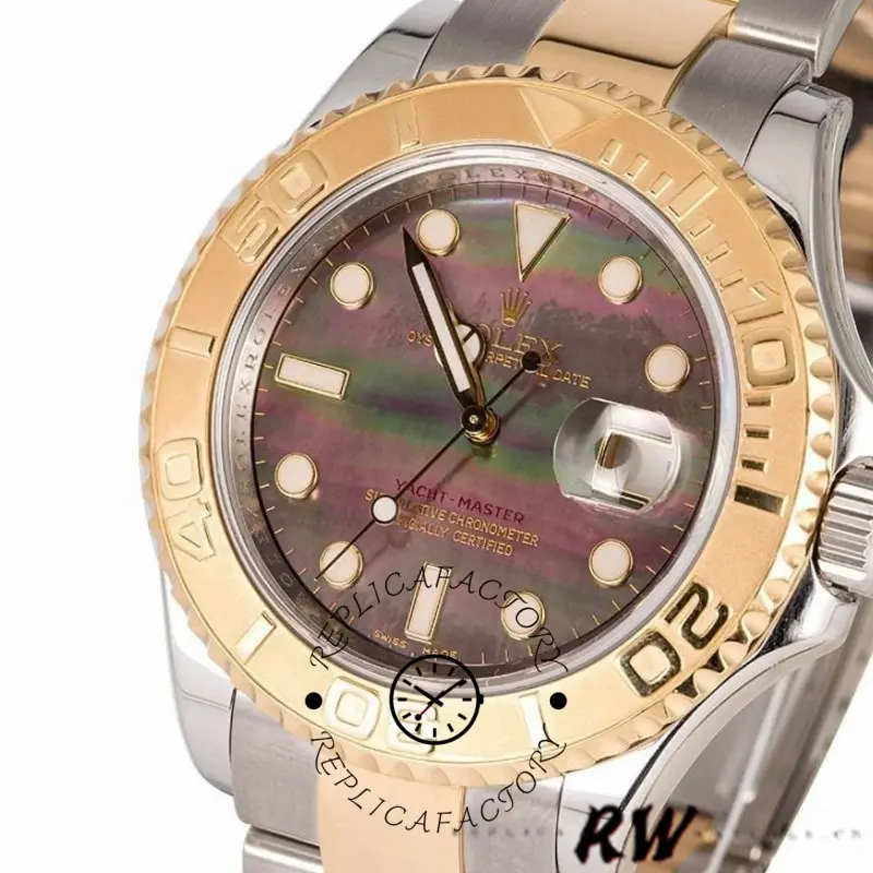 Rolex Yachtmaster 16623 Steel Yellow Gold Black MOP Dial 40MM Mens Replica Watch