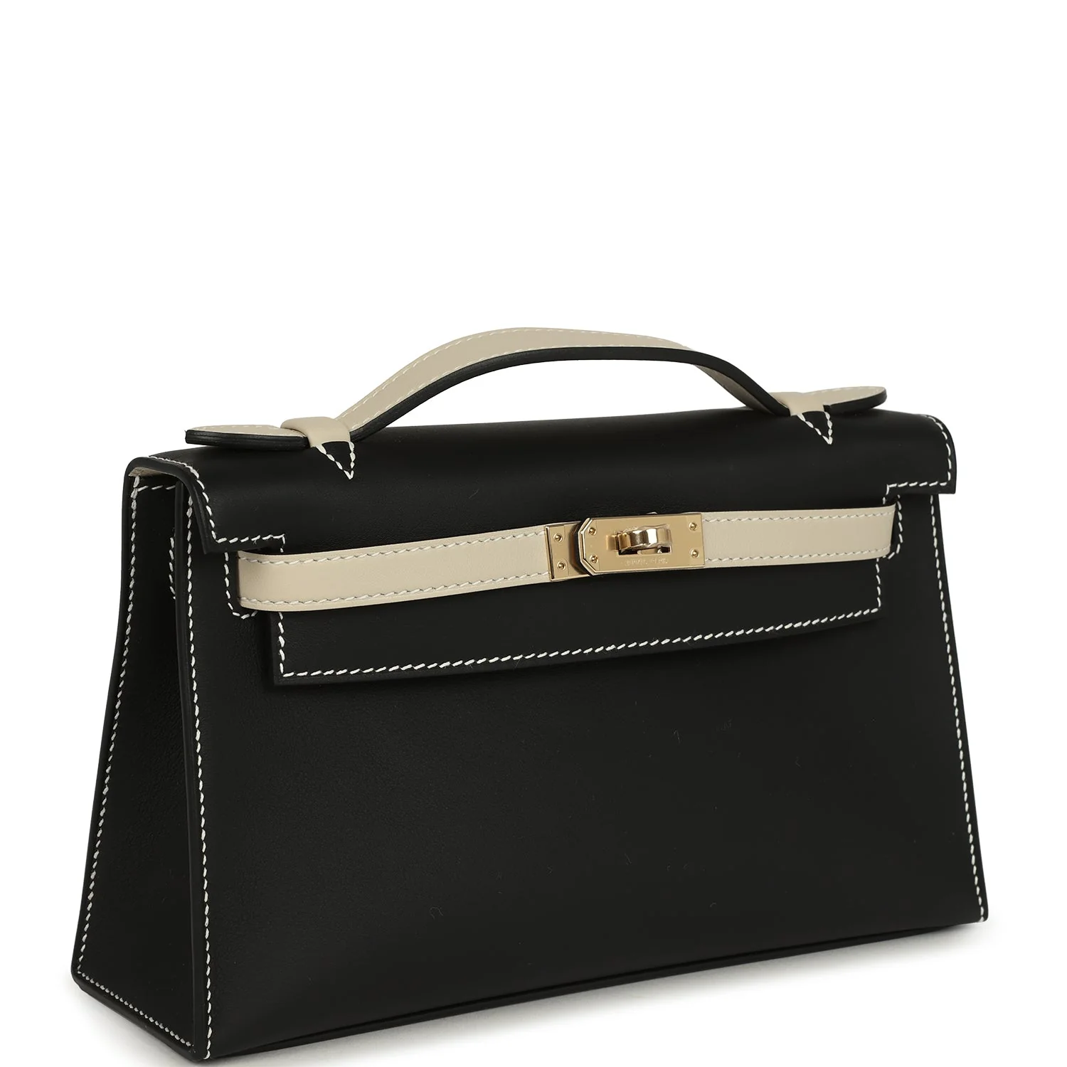Hermes Special Order (HSS) Kelly Pochette Black and Beton Swift Permabrass Hardware