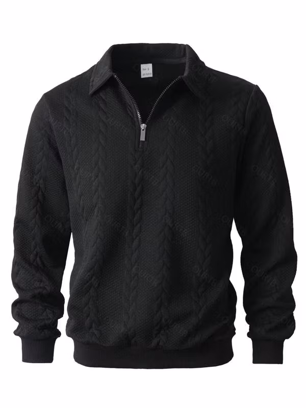 Men's Fall Winter Outfits Knitted Polo Neck Long Sleeve Sweatshirt for Daliy Wear Old Money Zipper Half Button Design