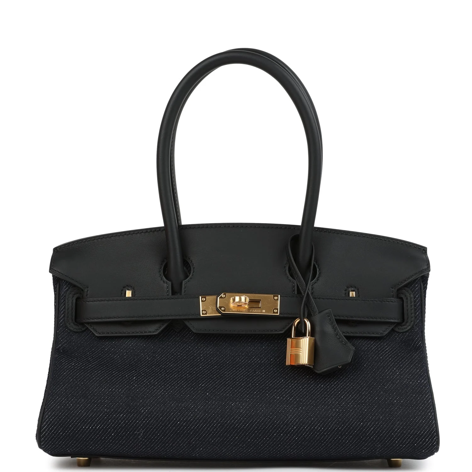 Hermes Shoulder Birkin Light 29 Black Swift and Bleu Indigo Denim Gold Hardware