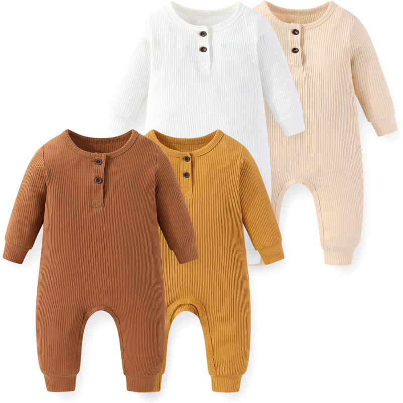 VAELIRAEL Unisex Long Sleeve 4-Pack Baby Romper
