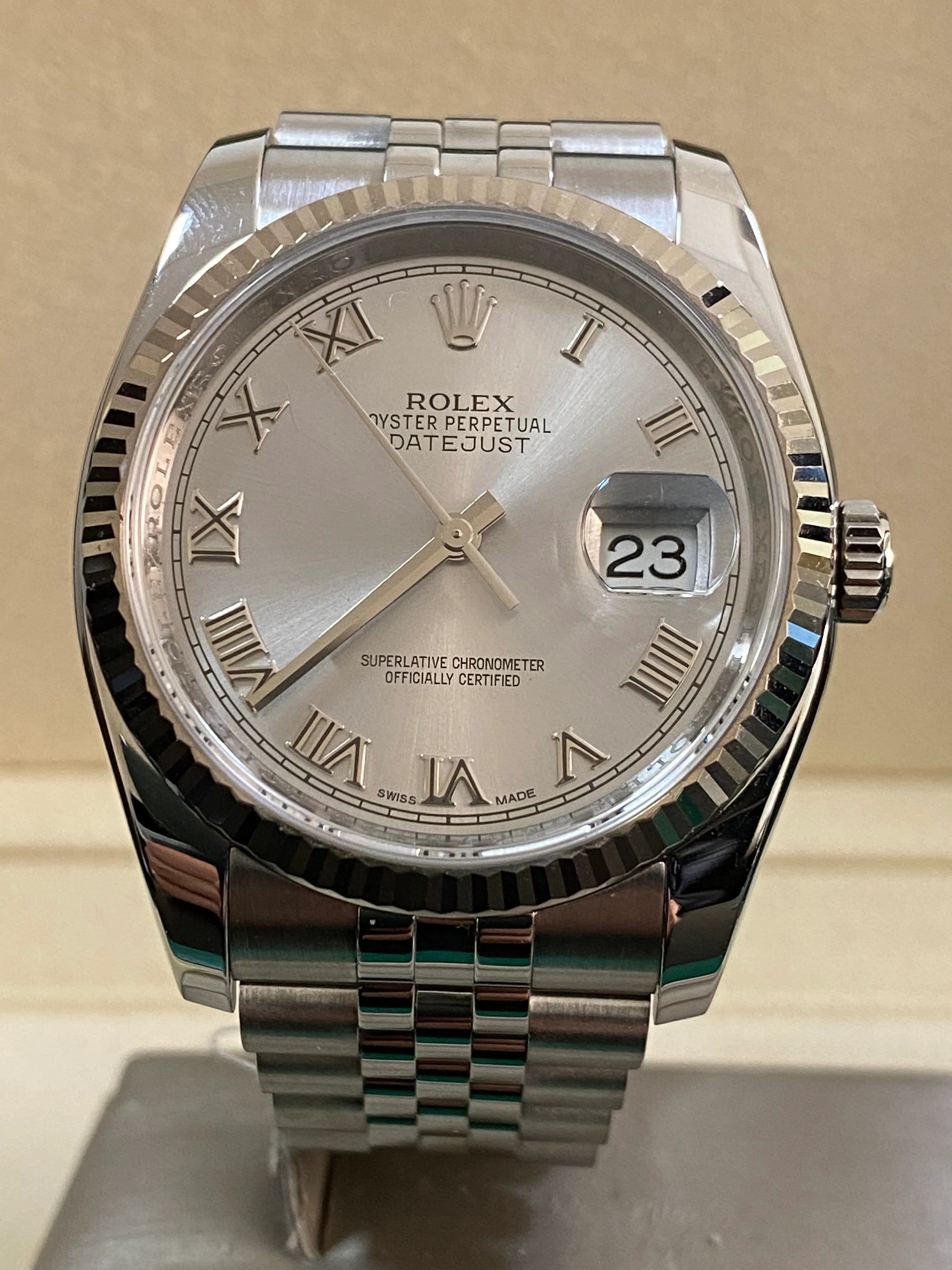 Rolex Steel Datejust 36 - 2016 - Fluted Bezel - Rhodium Roman Dial - Jubilee Bracelet - 116234