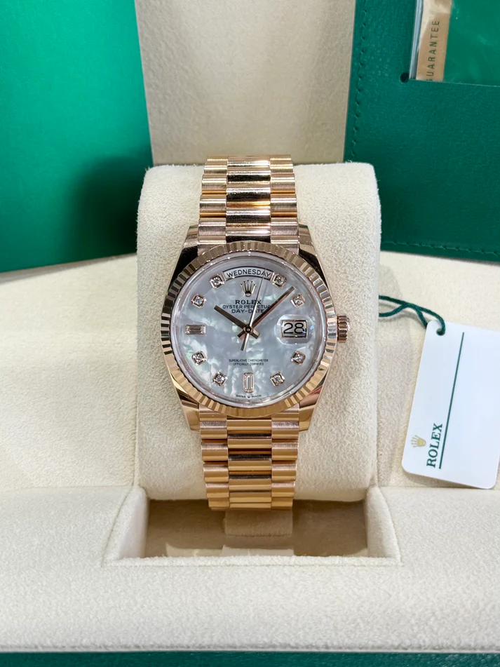 【Super Clone】RLX  Day-Date "President" 36mm Everose Mother of Pearl Diamond Dial - 128235