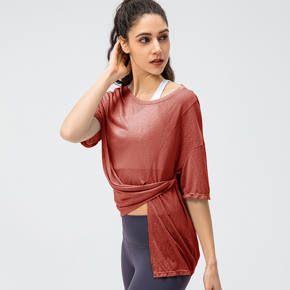 New Spring/Summer Women's Loose-fitting Sports Cover-up, Lightweight and Breathable Running T-shirt, Slit, Quick-drying Yoga Short-sleeved