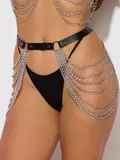 House of Desire Black Chain and Leather-Like Draped Garter