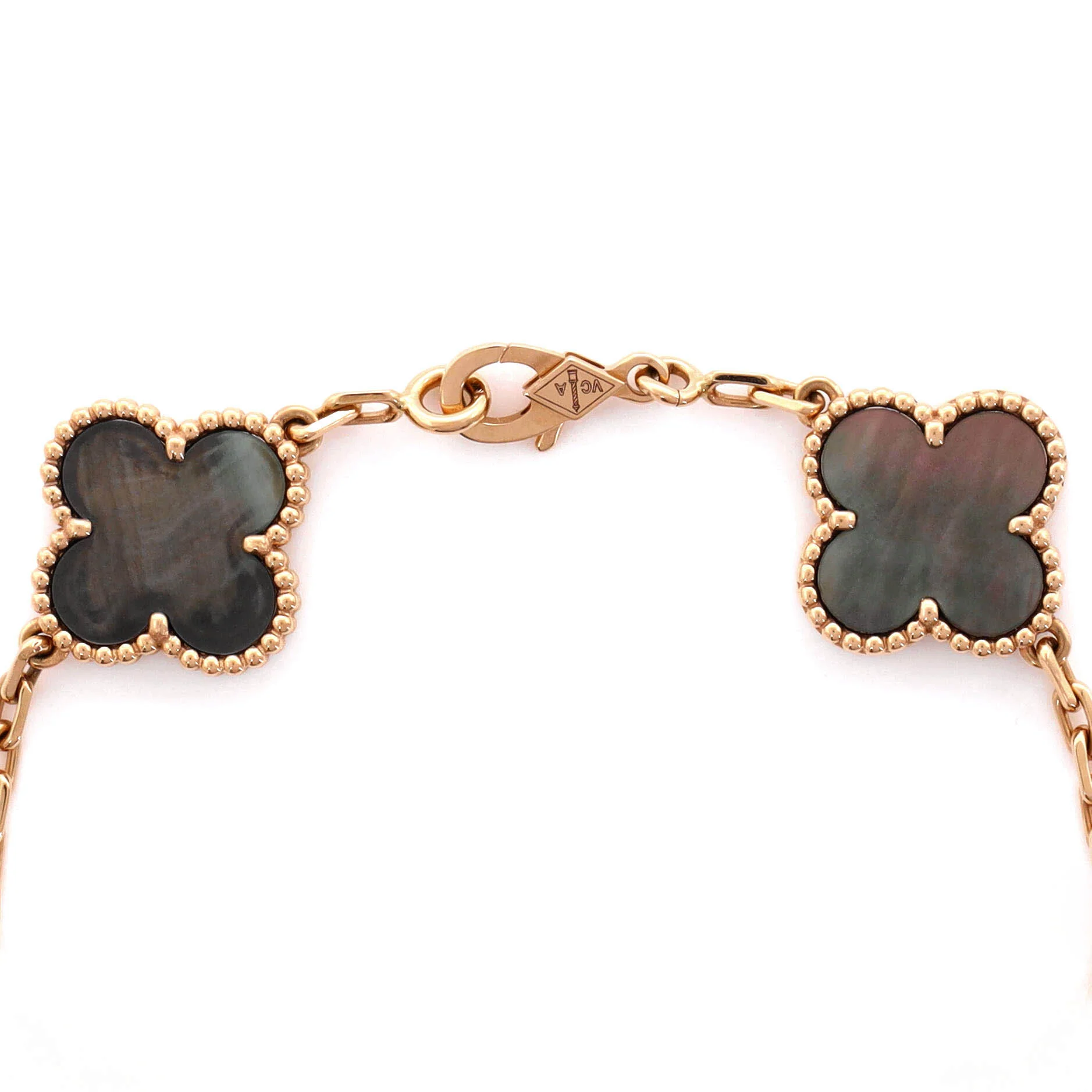 Vintage Alhambra 5 Motifs Bracelet 18K Rose Gold and Mother of Pearl with Diamonds