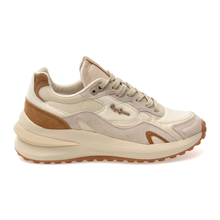 Pantofi sport PEPE JEANS bej, LS60035, din material textil si piele naturala