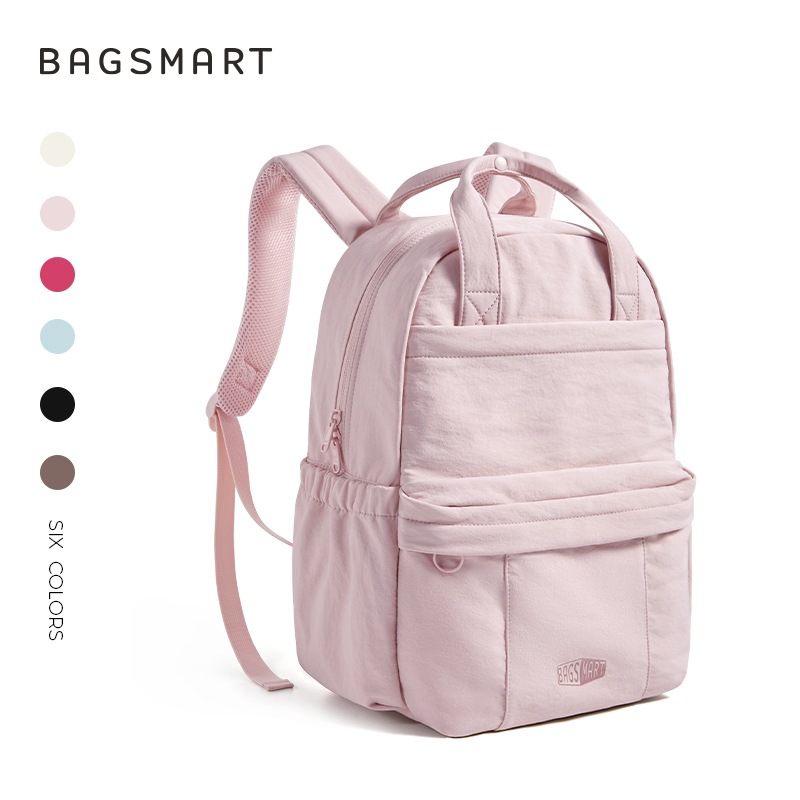 BAGSMART College Laptop Backpack, Travel Backpack Airline Approved, Casual Daily Backpack for 14-15 Inch Laptop, Lightweight College Bookbag for Women Men, Pink