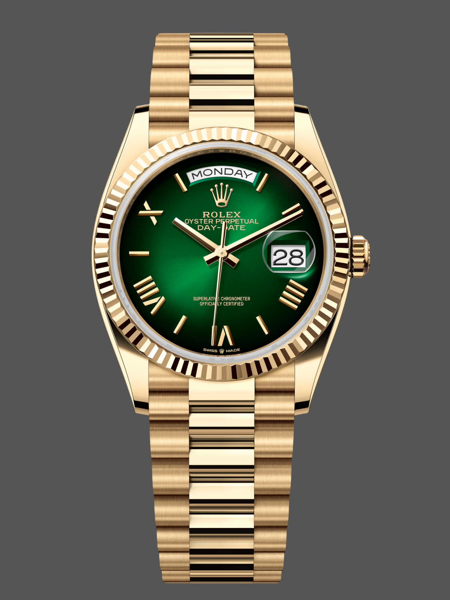 Rolex 2024 Day-Date m128238-0118 Green Dial Yellow Gold Bracelet