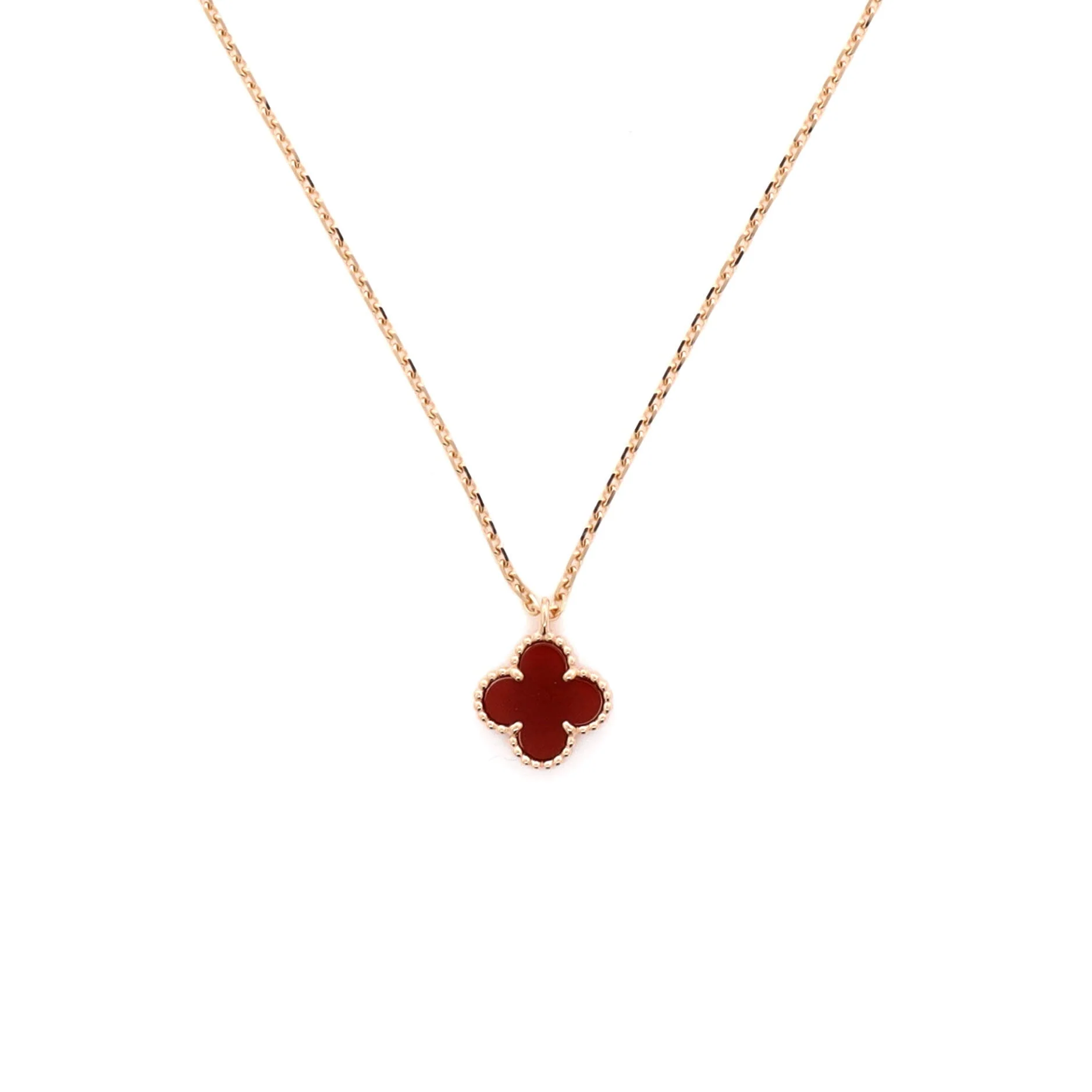 Sweet Alhambra Pendant Necklace 18K Rose Gold and Carnelian