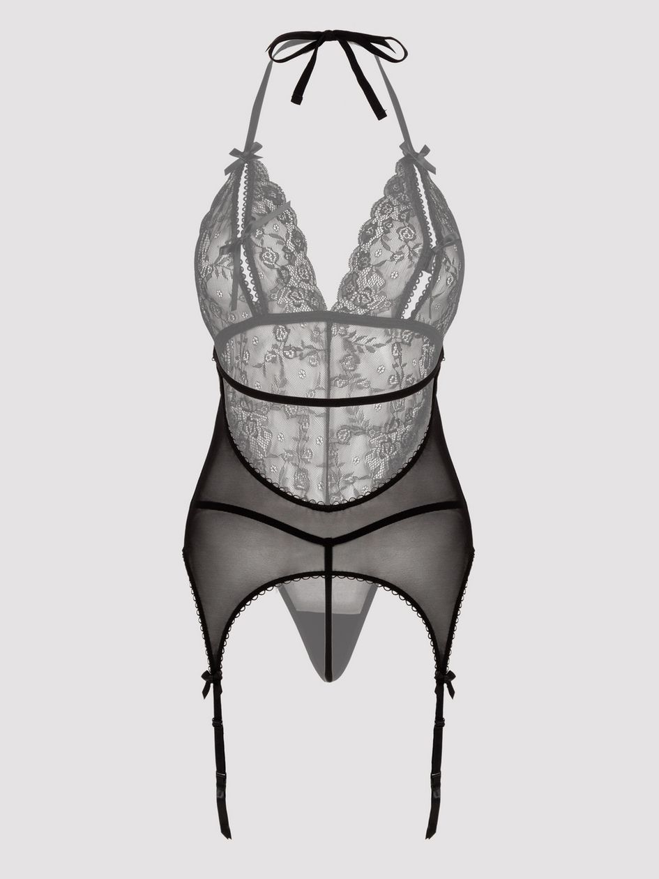 Lovehoney Plus Size Peek-a-Boo White Lace Merry Widow Bustier Set