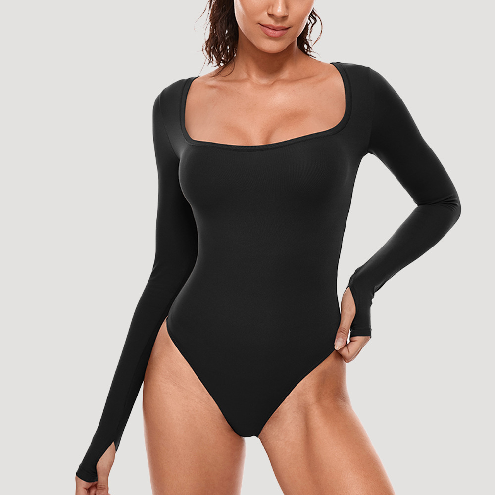 European and American style women's yoga bodysuit, long-sleeved, sexy, tight-fitting, sports fitness all-in-one training bodysuit