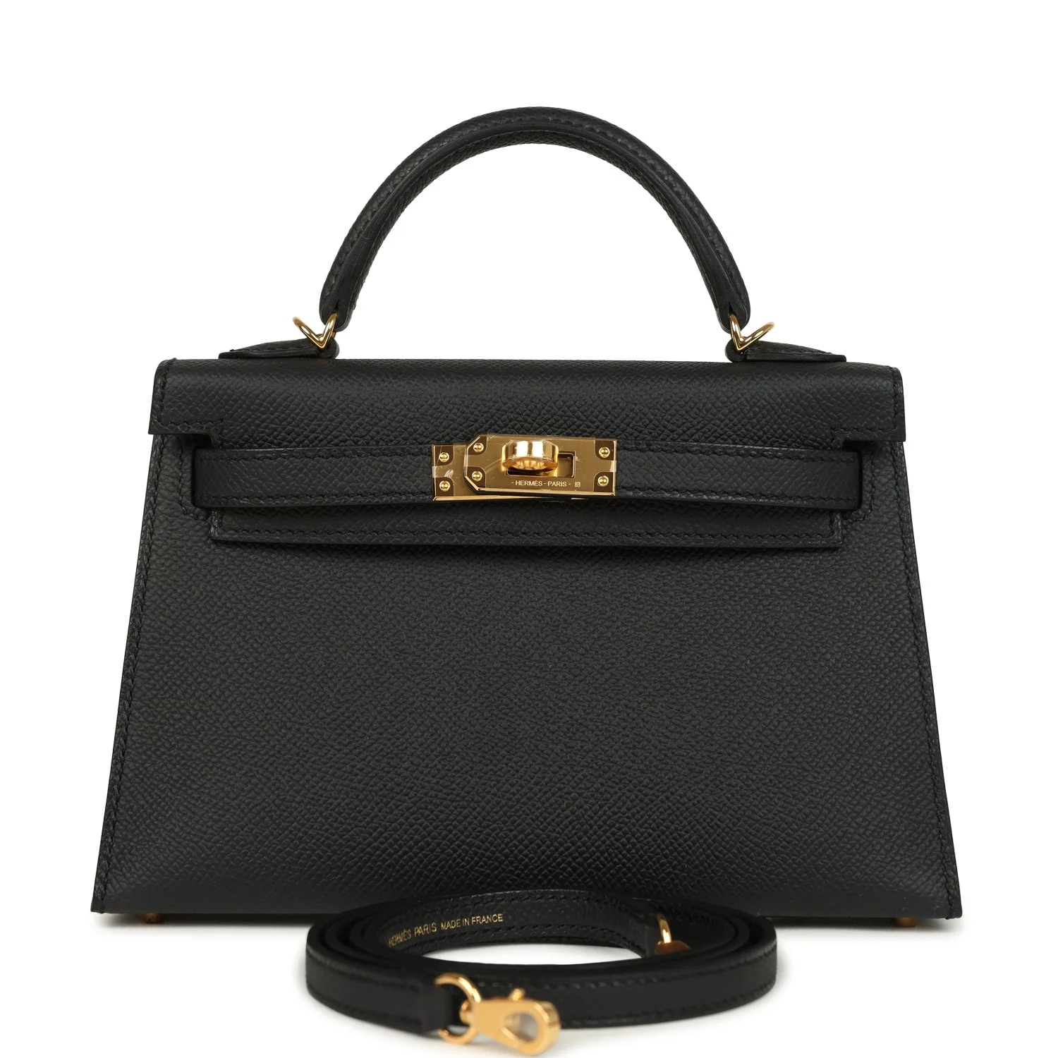 Hermes Kelly Sellier 20 Black Epsom Gold Hardware