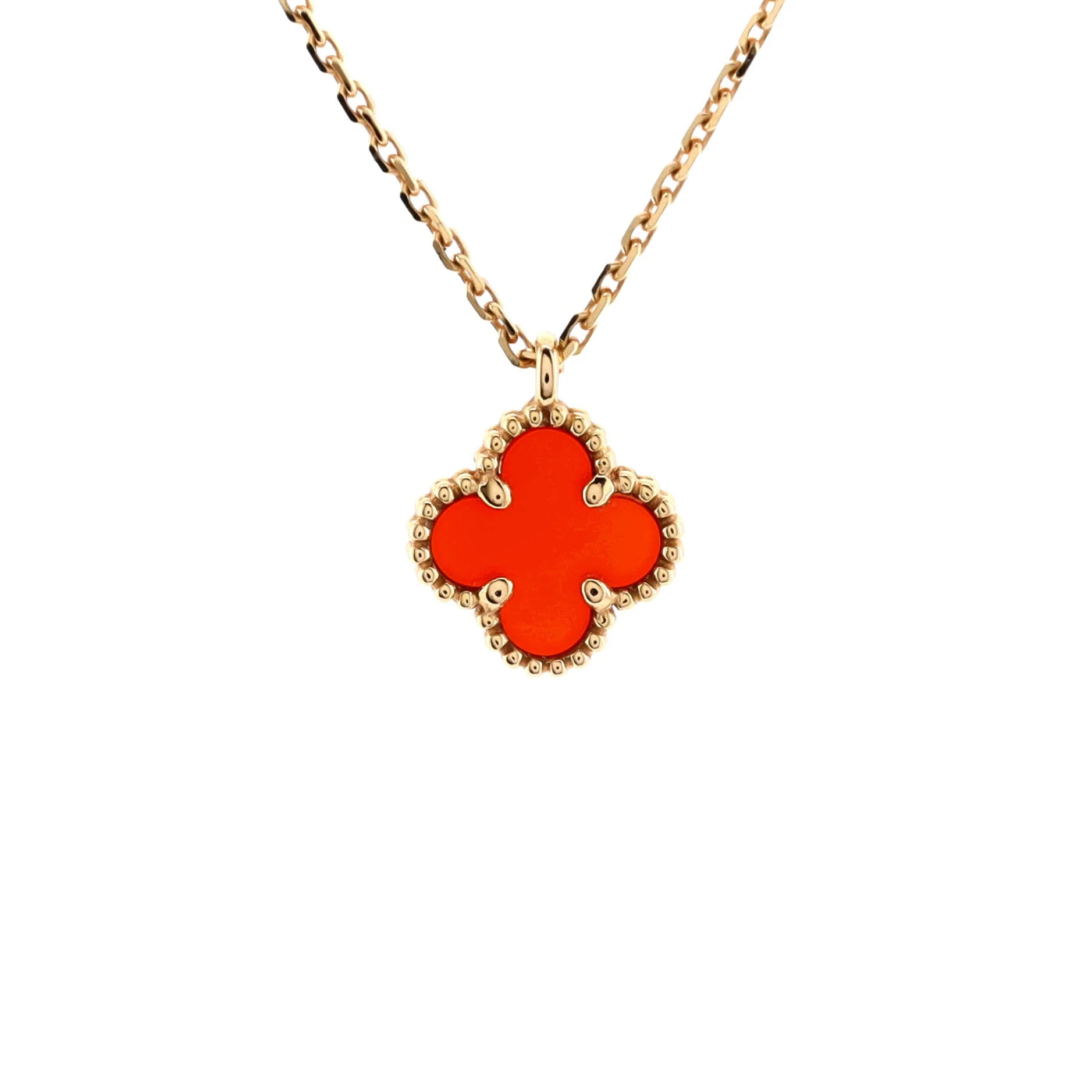 Sweet Alhambra Pendant Necklace 18K Rose Gold and Carnelian