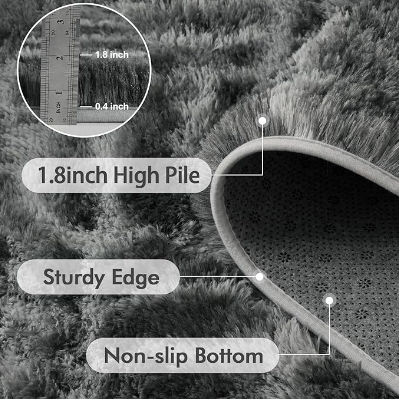 6x9 Ft Large Shag Black Rug for Living Room