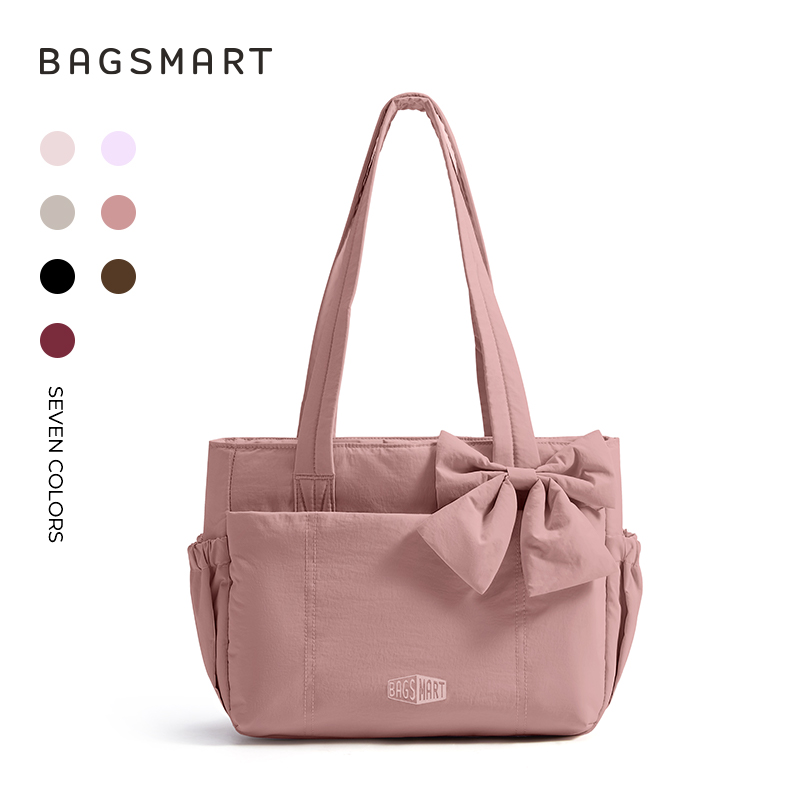 BAGSMART Crush Everyday Tote Bag for Women, Lightweight Tote Bag Casual Handbags for 14-Inch Laptop, Travel, Work, Beach, Gym, Shop, Dark Pink