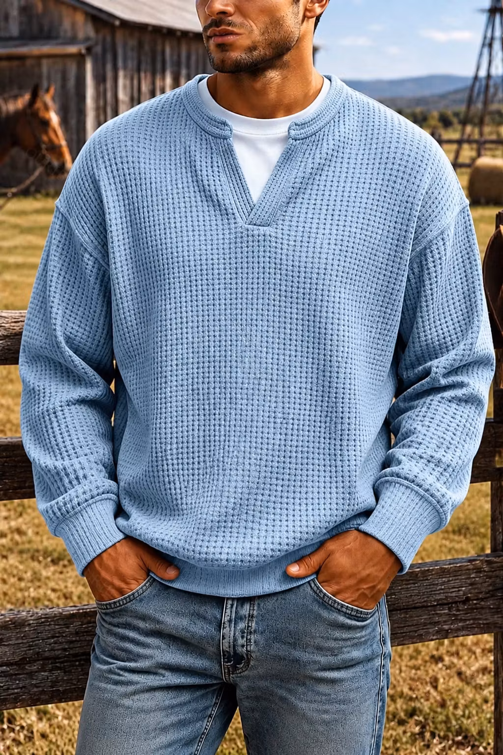 ❄️Men's Comfortable Layering Waffle-Knit T-Shirt/Sweatshirt