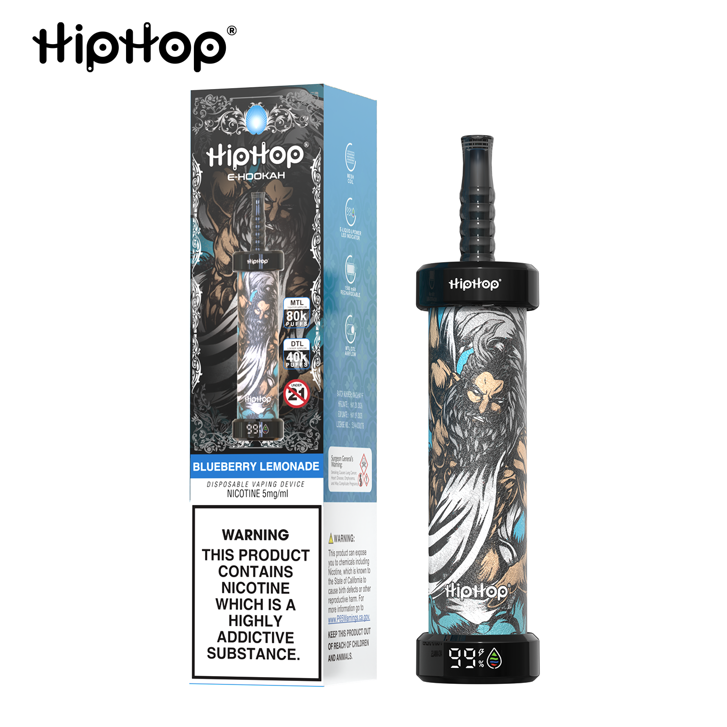 BANG x HipHop E-Hookah 80.000 Tiri | Edizione Limitata Shisha DTL/MTL con Schermo LED