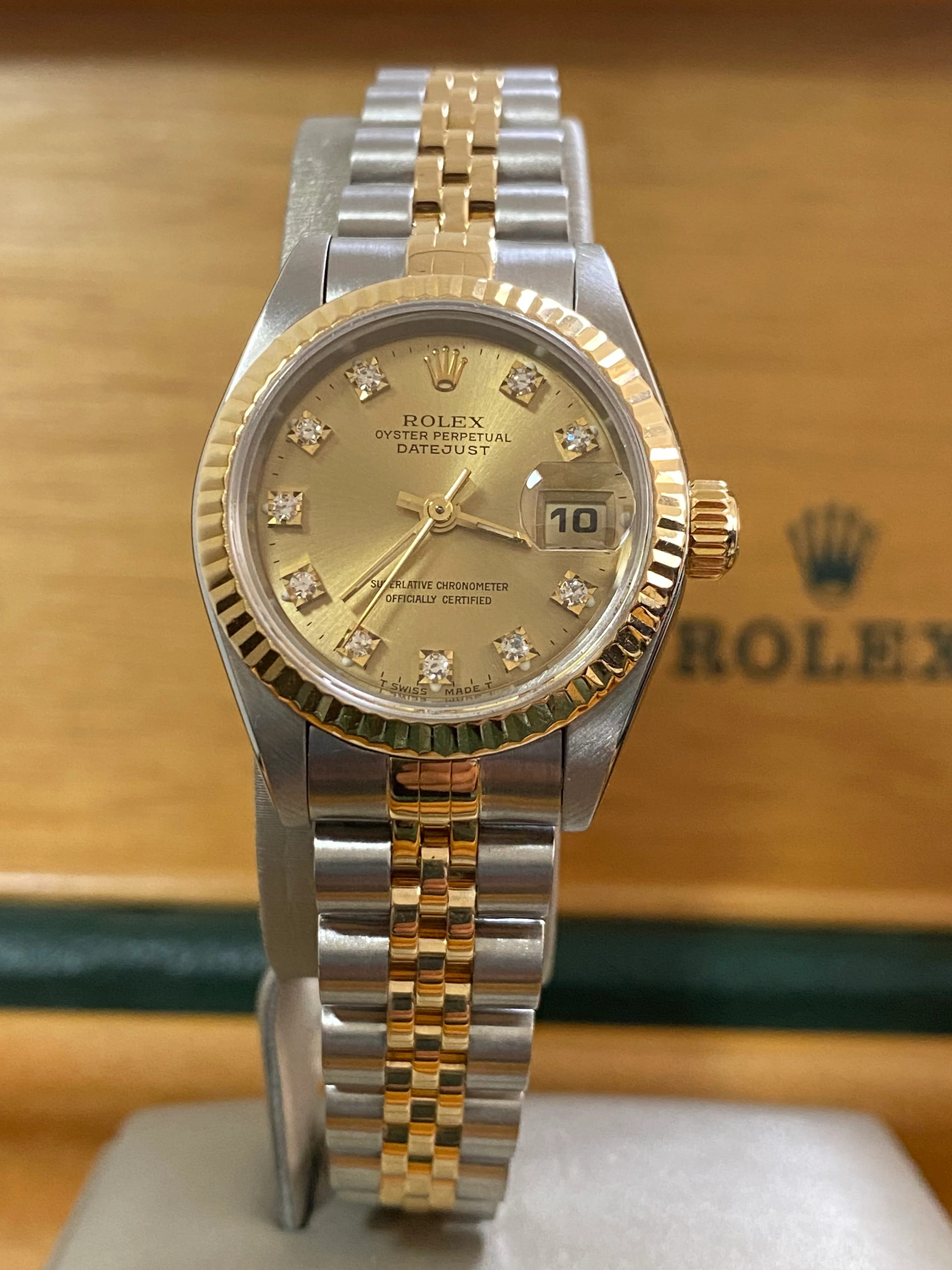 Rolex Steel and Yellow Gold Lady-Datejust - S serial Fluted Bezel - Factory Diamond Dial - Jubilee Bracelet - 69173