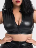 Lovehoney Plus Size Fierce Black Wet Look Zip-Up Crop Top